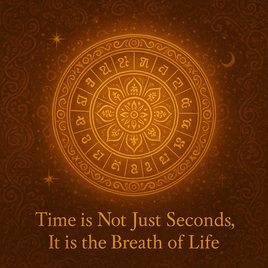 Javanese Pawukon wheel with glowing golden light and batik patterns, symbolizing time as the breath of life.