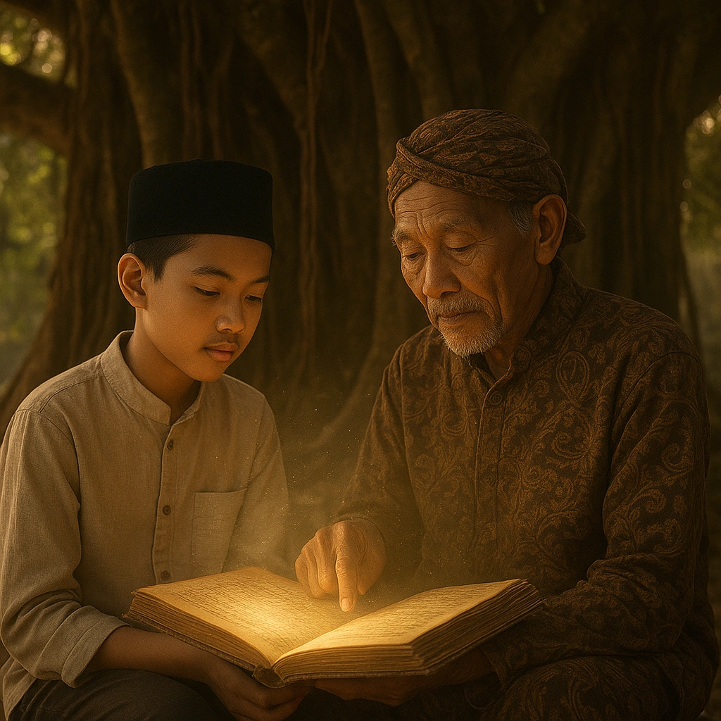 Javanese elder teaching modern Laku, transforming knowledge into personal wisdom