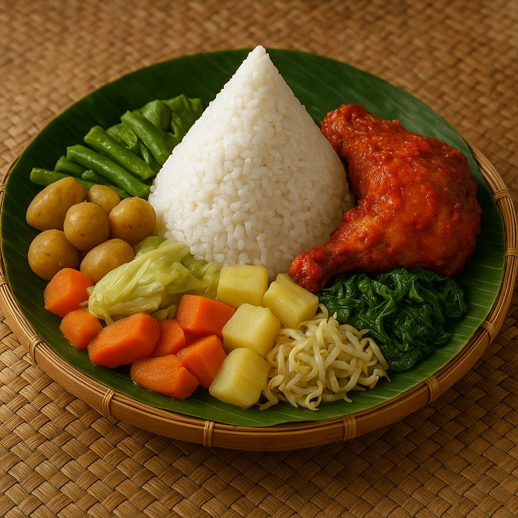 Nasi Tumpeng offering for Wuku Julungpujud protection ritual