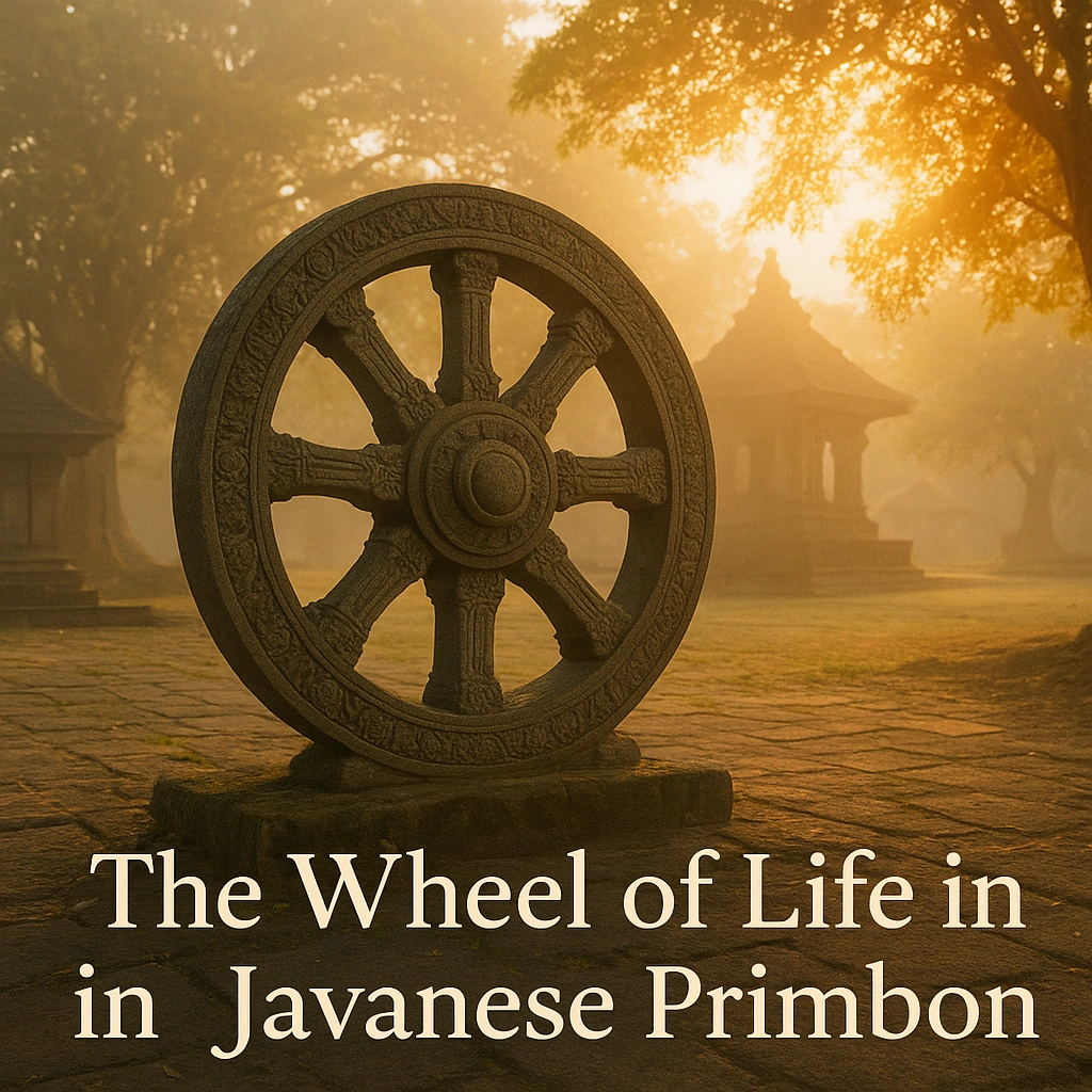 Thumbnail of an ancient Javanese stone wheel in a misty temple courtyard with text “The Wheel of Life in the Javanese Primbon”.