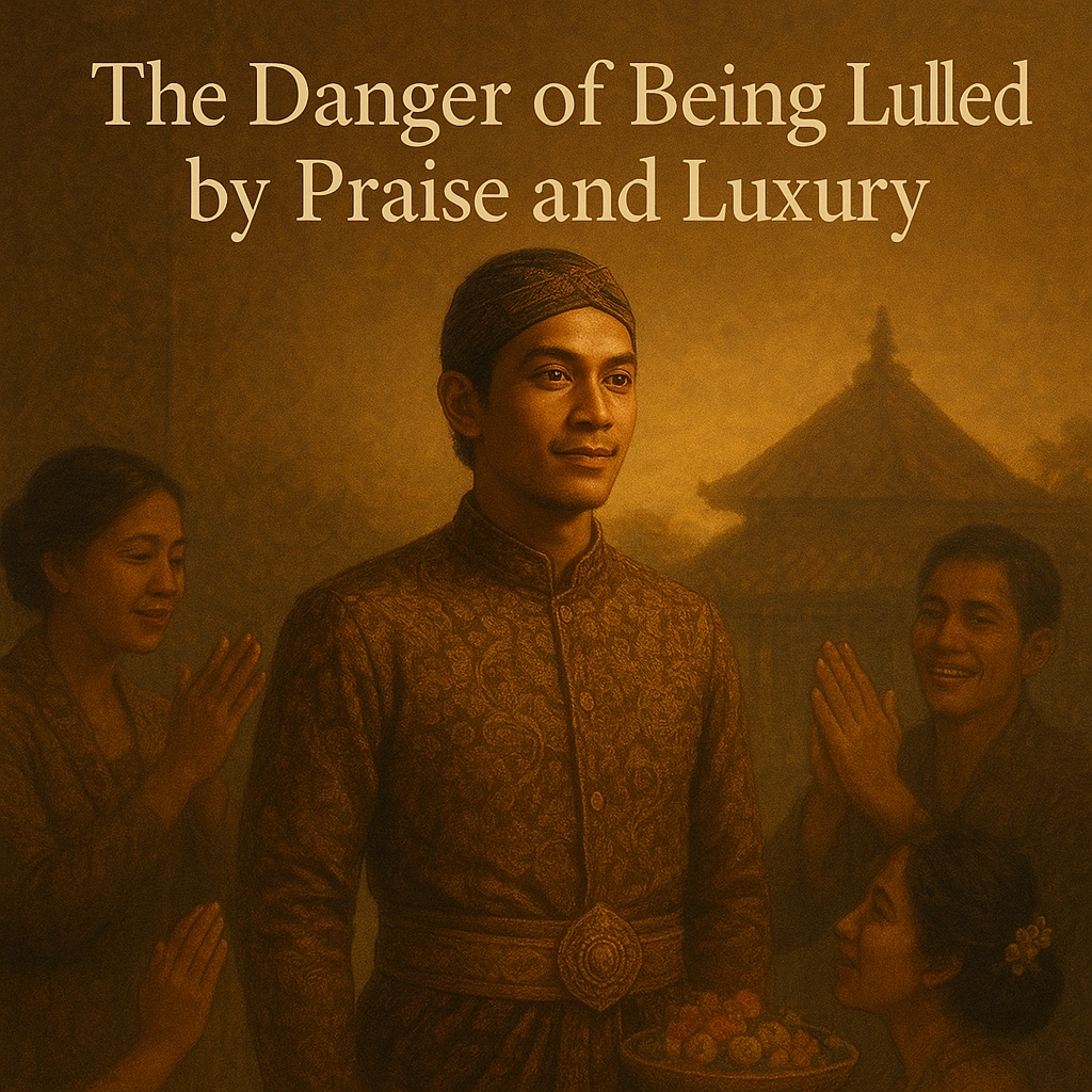 Thumbnail of a Javanese man admired by many, symbolizing the danger of being lulled by praise and luxury.