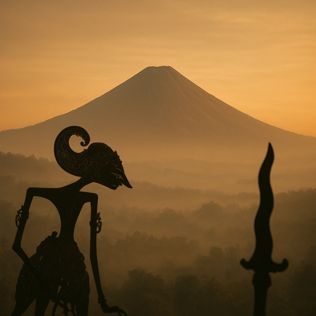 Javanese mountain scenery symbolizing Wuku Wukir’s charm and hidden warning — beautiful from afar yet powerful and mysterious up close.