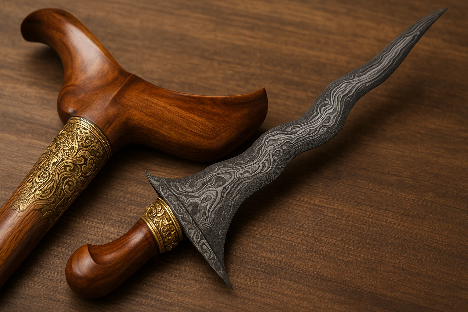 A beautifully crafted Javanese keris dagger with intricate pamor, symbolizing its deep meaning and heritage.
