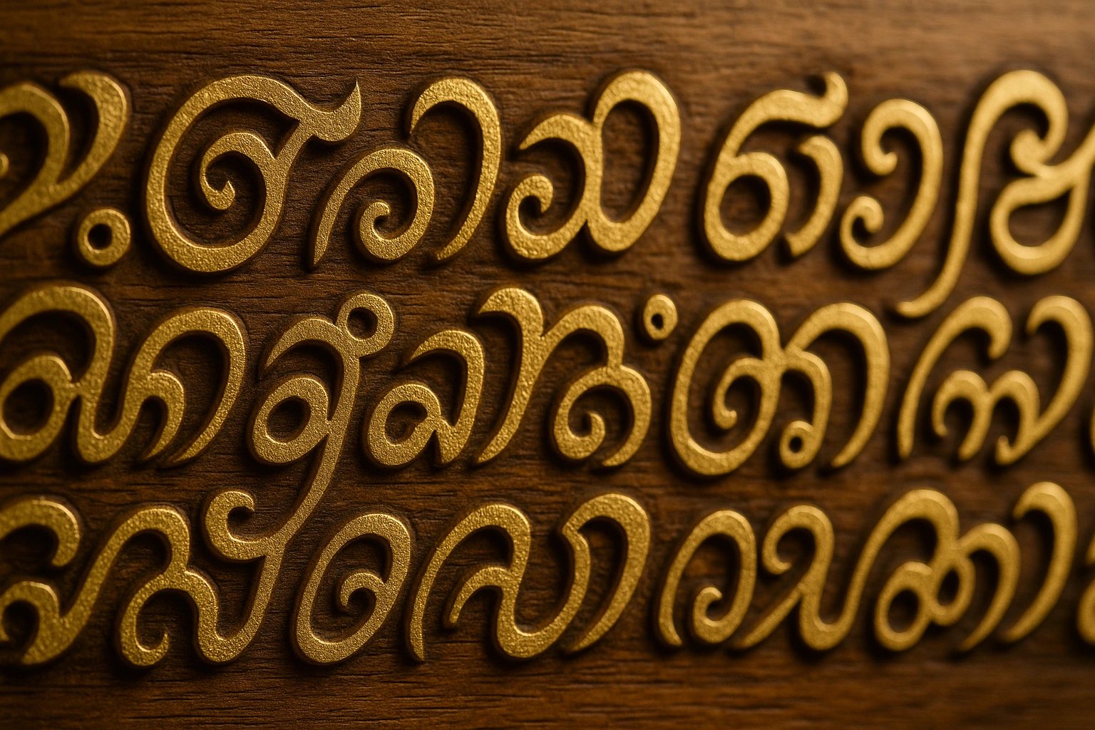A close up of beautiful Javanese script calligraphy, perhaps carved in wood or written on traditional paper.