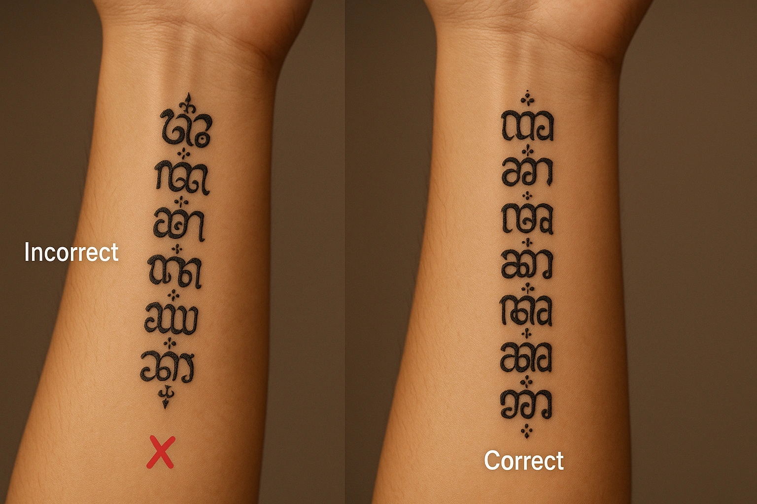 An example of a tattoo featuring intricate Javanese script, showing the importance of correct transliteration. An example of a tattoo featuring intricate Javanese script, showing the importance of correct transliteration.