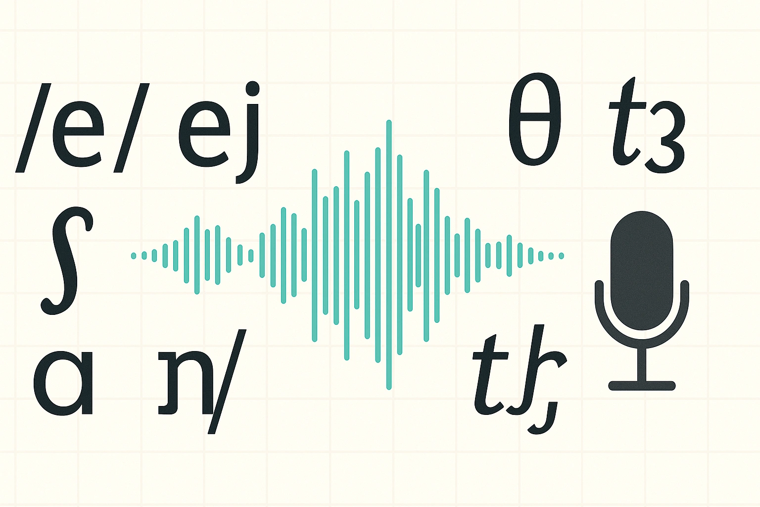 An illustration of IPA phonetic symbols next to an audio wave, representing the audio guide.
