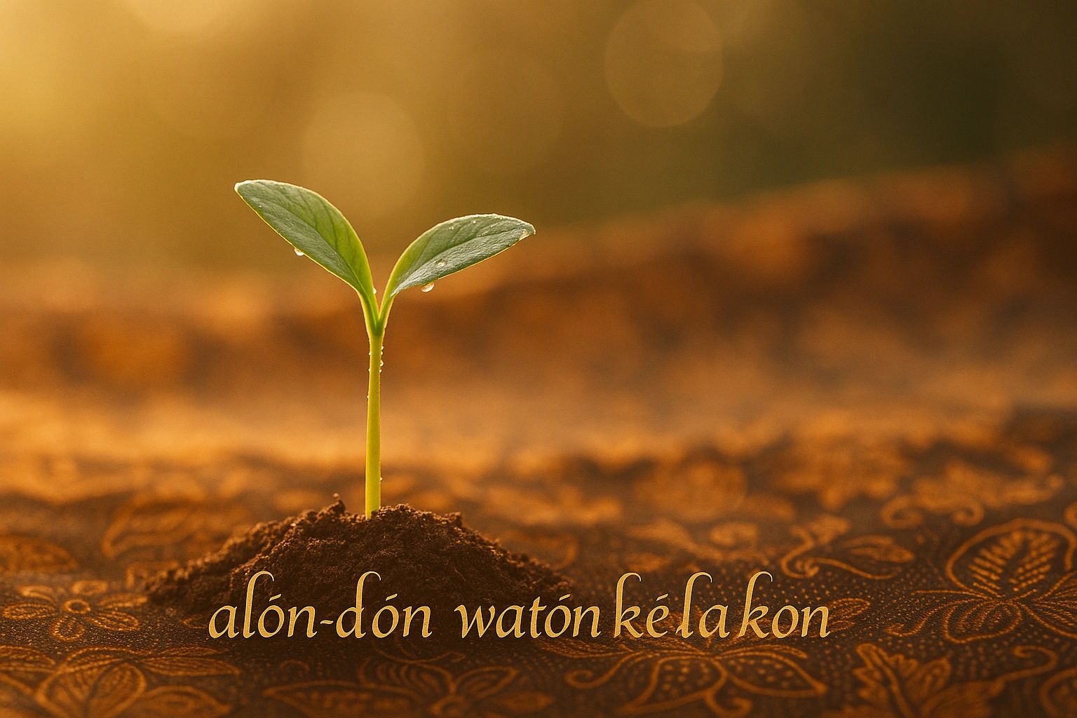 An image of a small plant sprouting, symbolizing the Javanese proverb about patience and steady growth.