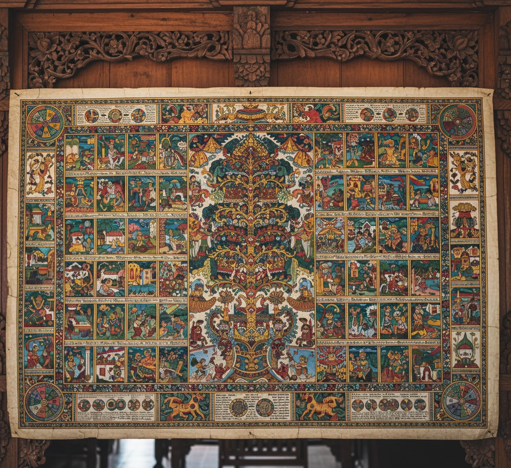 Contoh Kalender Pawukon Jawa yang rumit dan penuh warna.