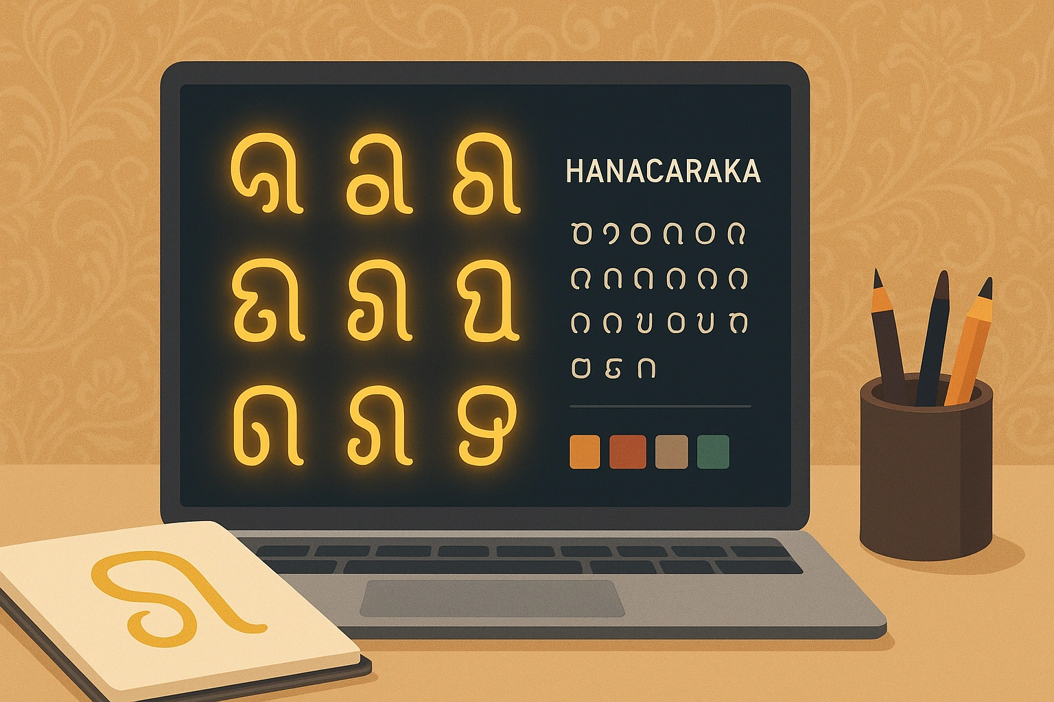 Hanacaraka Javanese font pack with SVG icons and modern OTF preview