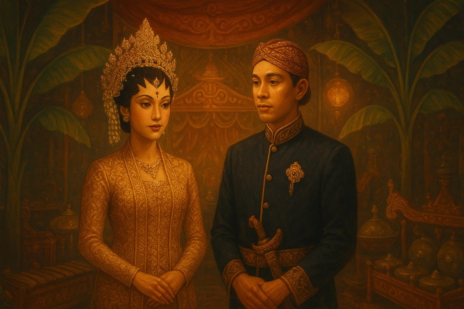 Javanese bride and groom in traditional wedding attire