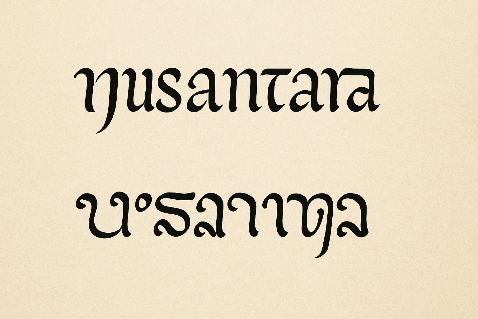 'Nusantara' in Javanese script above and Balinese script below.