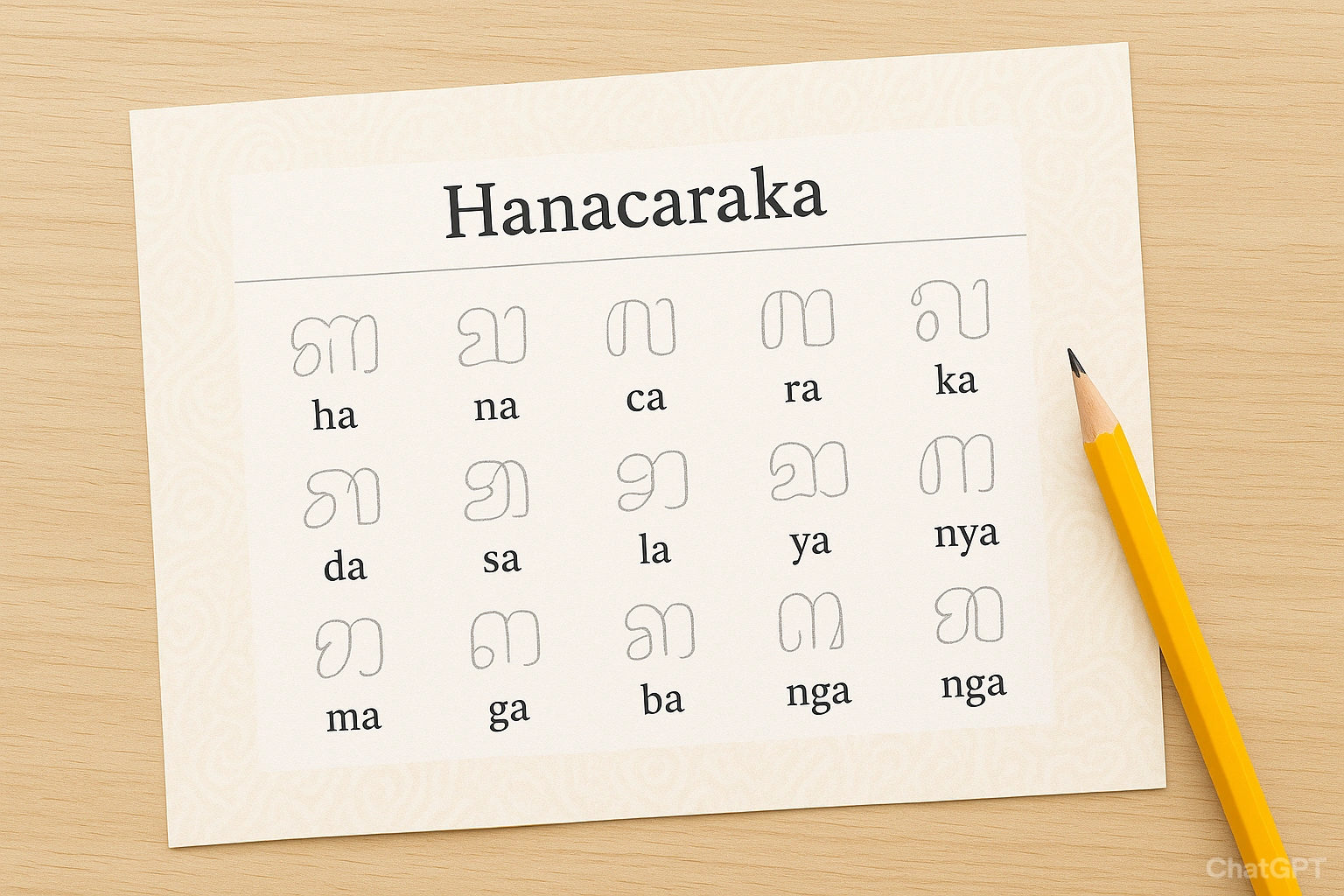 Printable Javanese script worksheets for practice